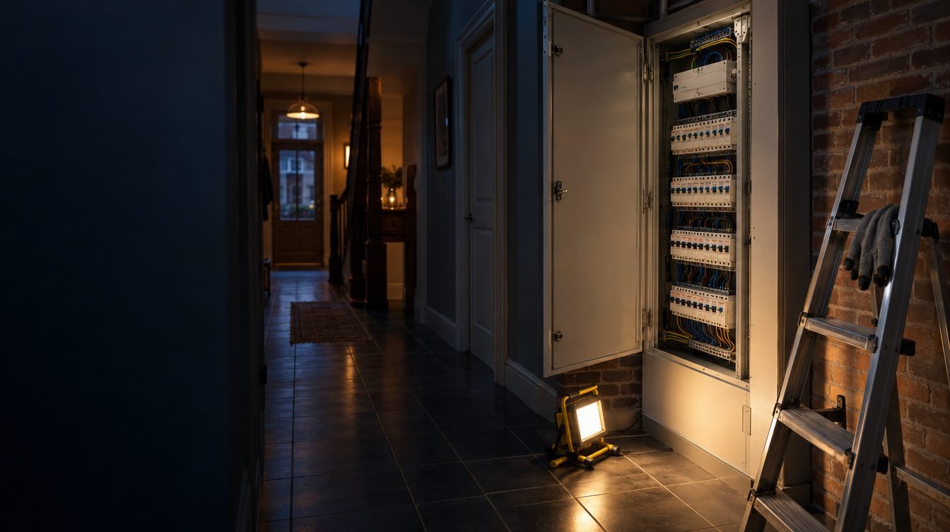 Elektricien werkt aan een verdeelkast in een woning